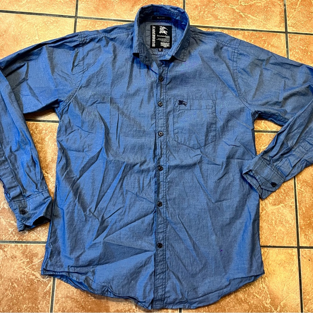 Burberry Service Outrigs Button Down Shirt Dress Shirt Mens Denim Size XL